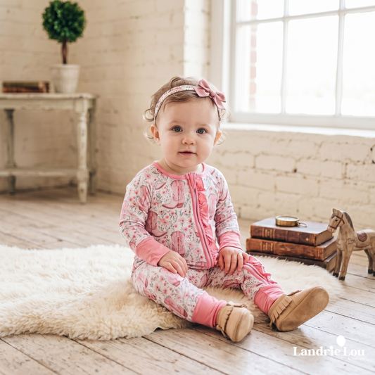 Little Pink Boots Zip & Play Romper by Landrie Lou