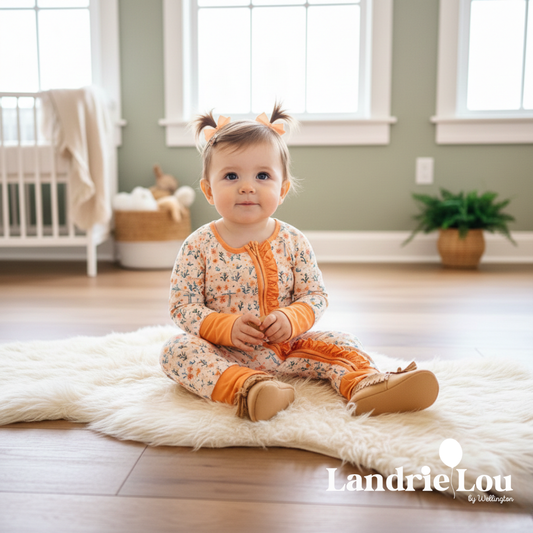Faith in Bloom (Peach Cross) Zip & Play Romper by Landrie Lou
