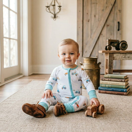 Tractor Time Zip & Play Romper by Landrie Lou