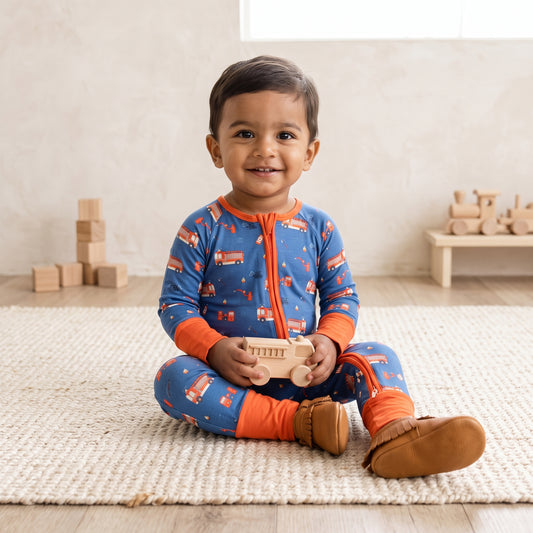 Fire Station Zip & Play Romper by Landrie Lou