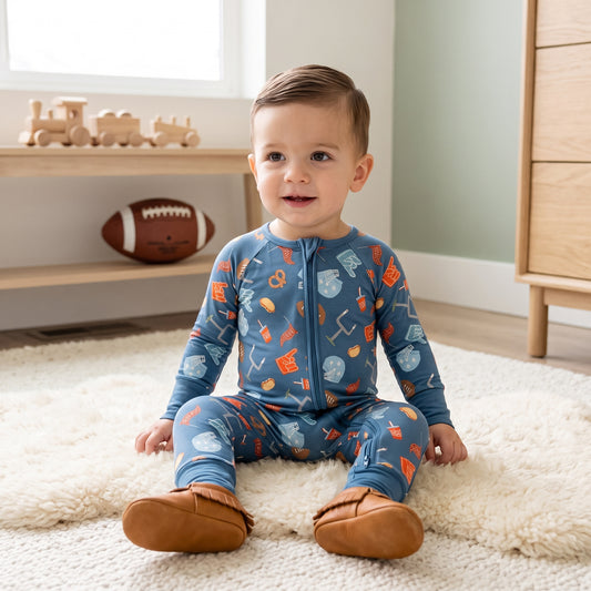 First & Goal Football Zip & Play Romper by Landrie Lou