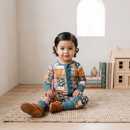 Pumpkin Patch Quilt Zip & Play Romper by Landrie Lou