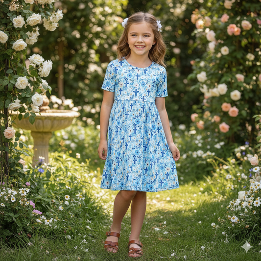 Blue Crosses All-Day Twirl Dress by Landrie Lou