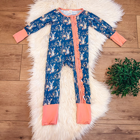 Bunny Floral Zip & Play Romper by Landrie Lou