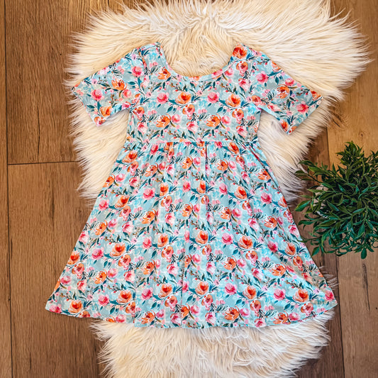 Blue Peach Floral All-Day Twirl Dress by Landrie Lou